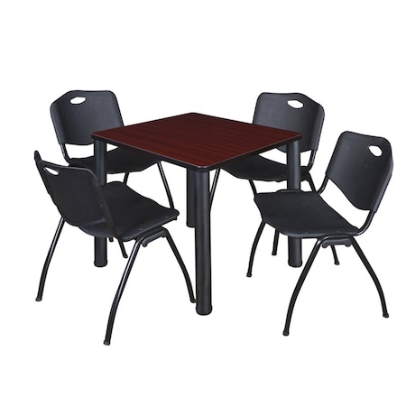 Kee Kee Square Table & Chair Set, Wood, Metal, Plastic Top, Mahogany TB3030MHBPBK47BK